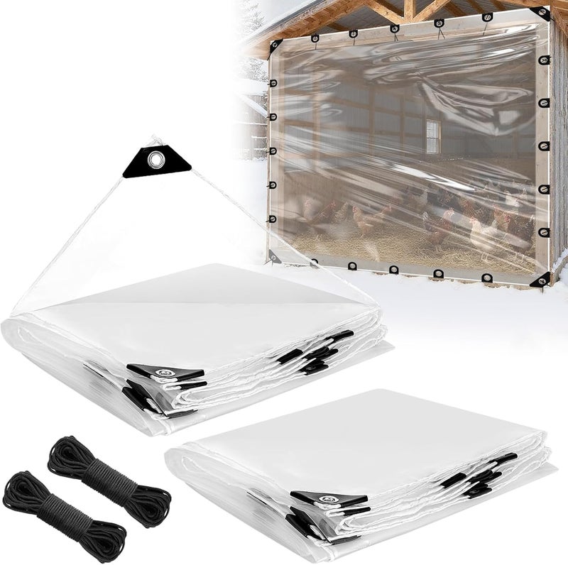 Beeplove 10x10ft Anti-Tear Clear Tarp Waterproof for Patio Winterizing - 2pcs Windproof Poly Tarpaulin, Heavy Duty Transparent Enclosure with Grommets for Covering Chicken Coops Greenhouse Garden Plants - Image 1